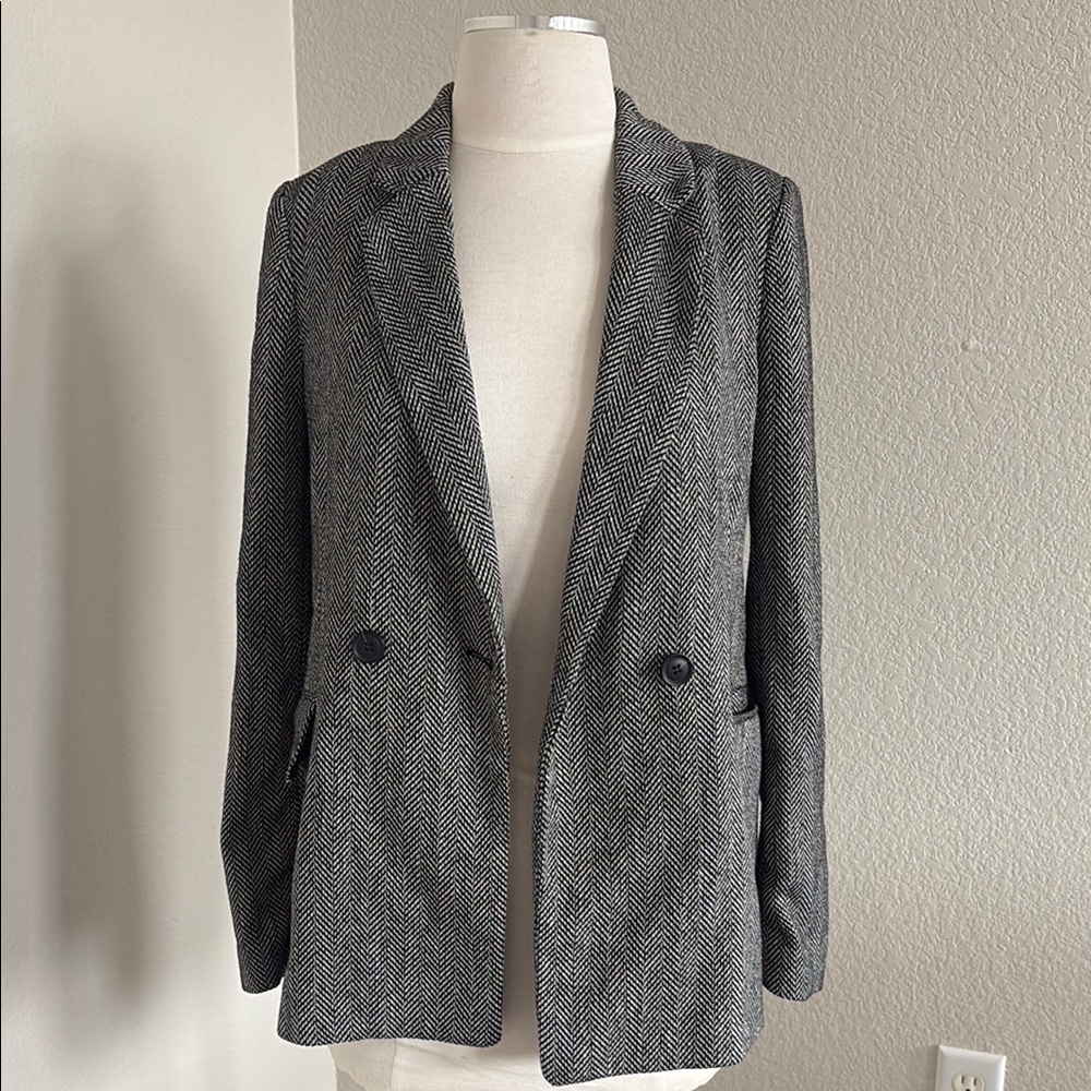 Women's Black and White Herringbone Blazer H&M